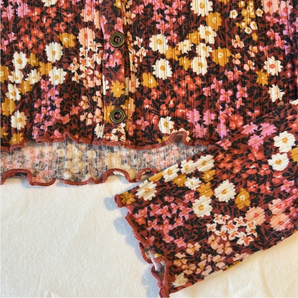 Billabong Small Top Falling in Love in Deep Sienna floral ribbed long sleeve NWT - Picture 6 of 10